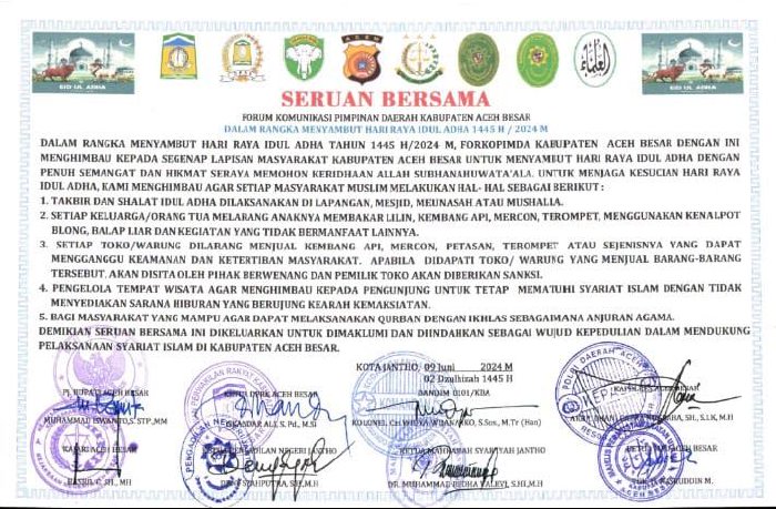 Forkopimda Aceh Besar Ajak Masyarakat Sambut Idul Adha Dengan Semangat Berqurban