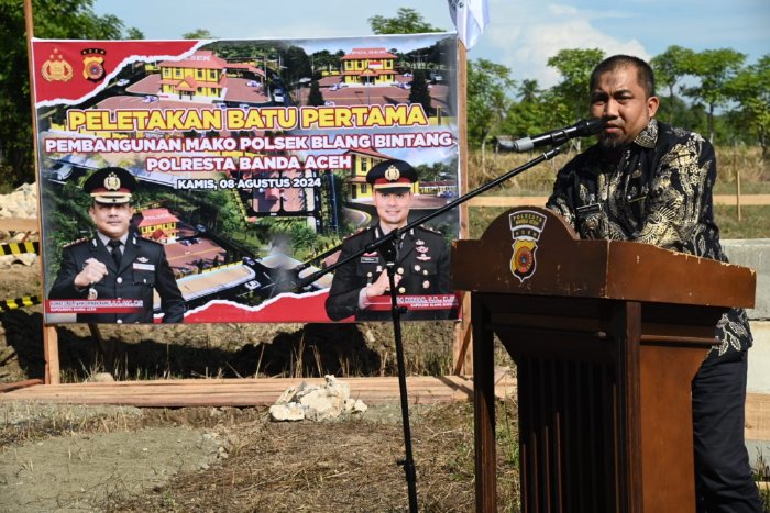 Pj Bupati Muhammad Iswanto Letakkan Batu Pertama Pembangunan Mapolsek Blang Bintang